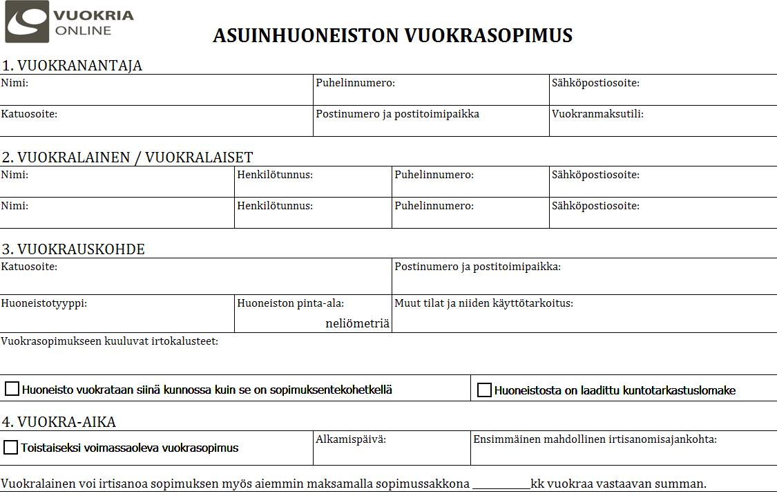 Alivuokrasopimus pohja ilmainen